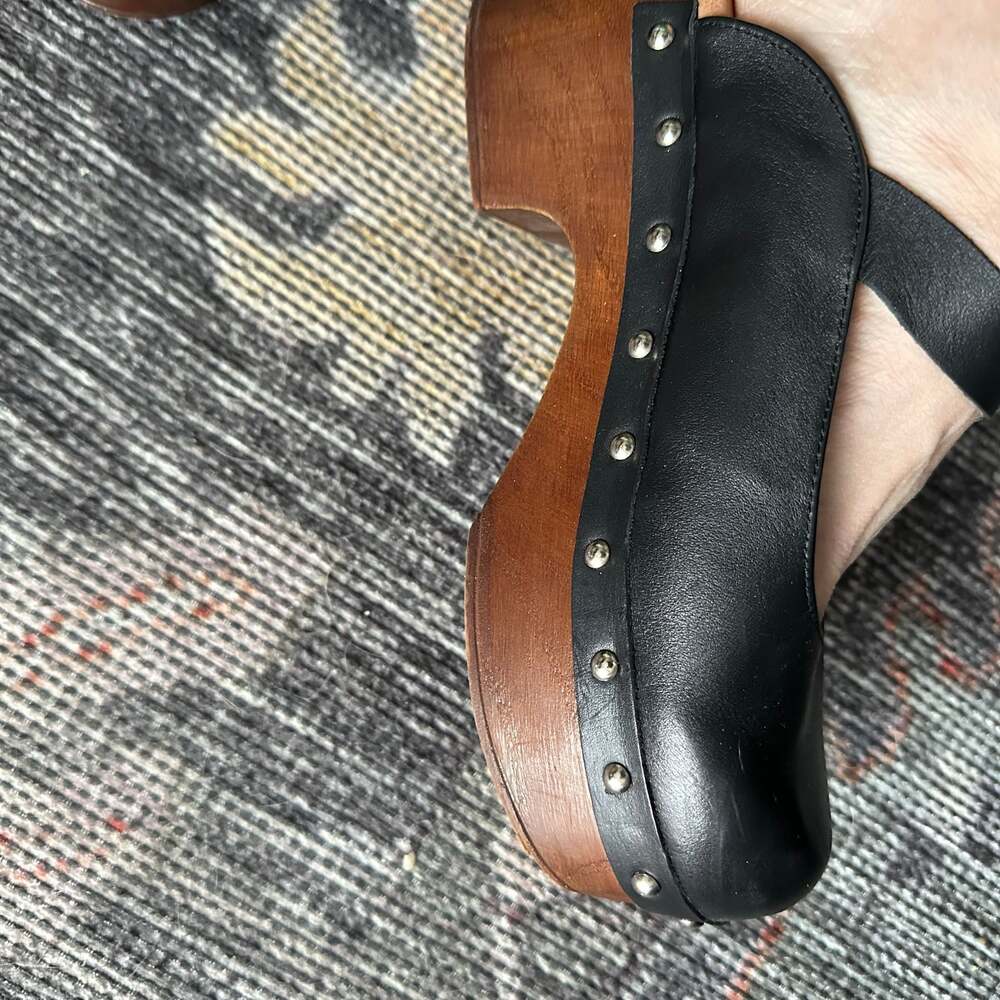 Anthropologie Black Leather Studded Platform Clogs - Picture 5 of 6